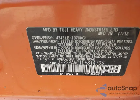 2013 Subaru Xv Crosstrek 2.0I Premium из США, поврежденный, VIN JF2GPAVC1DH814735